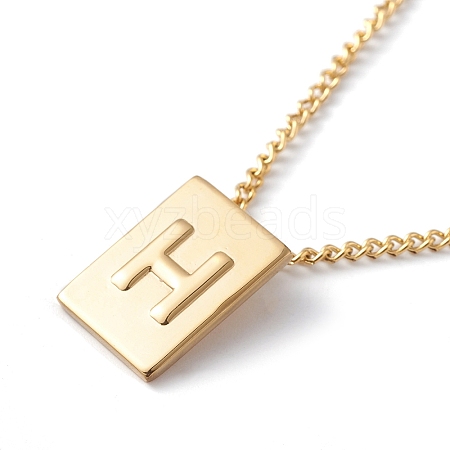 Titanium Steel Initial Letter Rectangle Pendant Necklace for Men Women NJEW-E090-01G-08-1