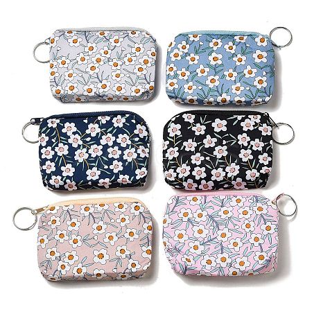 Flower Print Cotton Cloth Wallets with Alloy Zipper AJEW-B024-03A-1