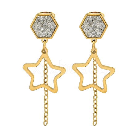 Ion Plating(IP) 304 Stainless Steel Star Dangle Stud Earrings EJEW-G400-42G-02-1