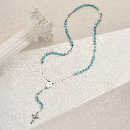 Synthetic Turquoise Rosary Bead Necklaces QO6438-1