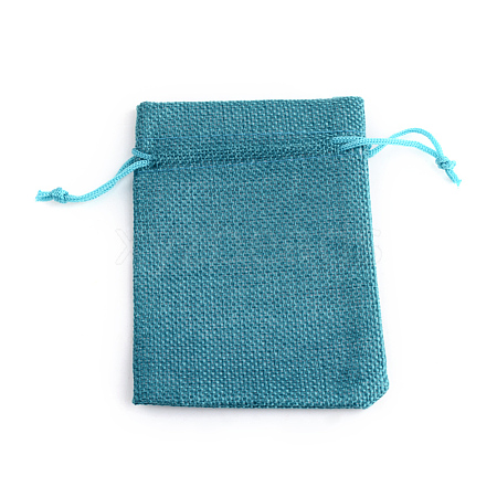 Polyester Imitation Burlap Packing Pouches Drawstring Bags X-ABAG-R005-9x7-17-1