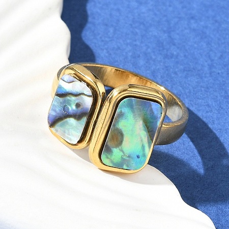 Rectangle 304 Stainless Steel Paua Shell Cuff Rings for Women X-RJEW-G346-04G-01-1