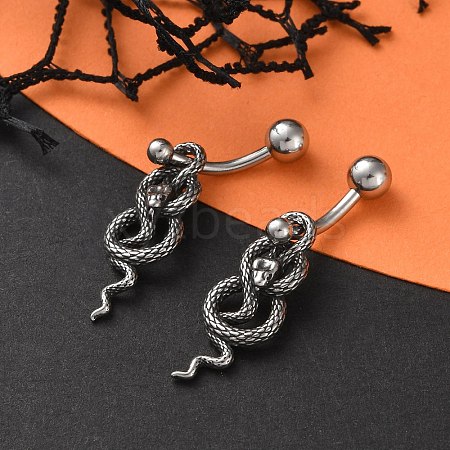 Snake 316 Surgical Stainless Steel Dangle Belly Button Rings EJEW-G416-18B-AS-1