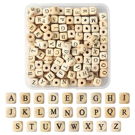 208Pcs 26 Styles Printed Natural Wood Beads WOOD-FS0001-51-1