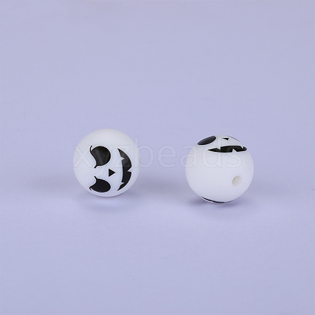 Printed Round with Ghost Pattern Silicone Focal Beads SI-JX0056A-126-1