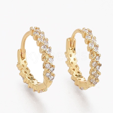 Brass Micro Pave Clear Cubic Zirconia Huggie Hoop Earrings EJEW-L231-44G-1