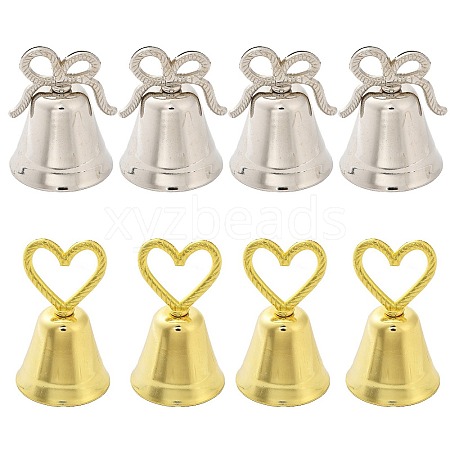 CHGCRAFT 8Pcs 2 Styles Heart/Bowknot & Bell Alloy Memo Clip AJEW-CA0001-94-1