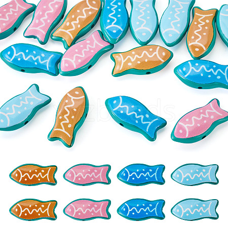 16Pcs 4 Colors Fish Spray Painted Alloy Enamel Beads FIND-TA0010-36-1