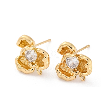 Brass Micro Pave Clear Cubic Zirconia Stud Earrings Finding KK-Z084-14G-1