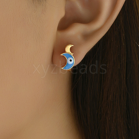 Fashionable Moon with Evil Eye Stainless Steel Hoop Earrings YU6083-1