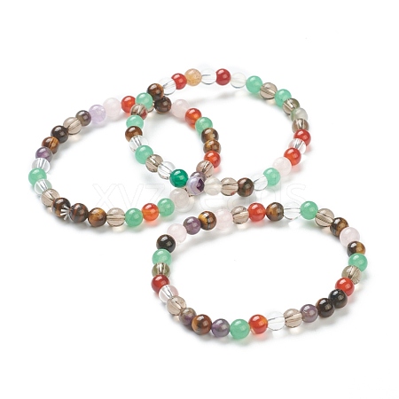 Natural Mixed Wealth Stone Beaded Stretch Bracelets BJEW-D446-B-39-1