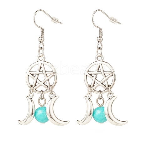 Woven Net with Natural Mashan Jade Dangle Earrings EJEW-JE04945-02-1