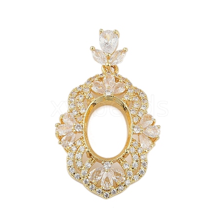 Flower Brass Micro Pave Clear Cubic Zirconia Pendant Cabochon Settings KK-U026-16G-1