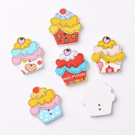 Cake 2-Hole Wooden Buttons BUTT-D049-02-1