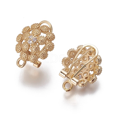 Brass Micro Pave Cubic Zirconia Stud Earring Findings KK-O121-15G-1