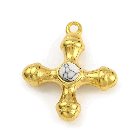 Natural Howlite & 304 Stainless Steel Cross Pendants STAS-H221-01G-05-1