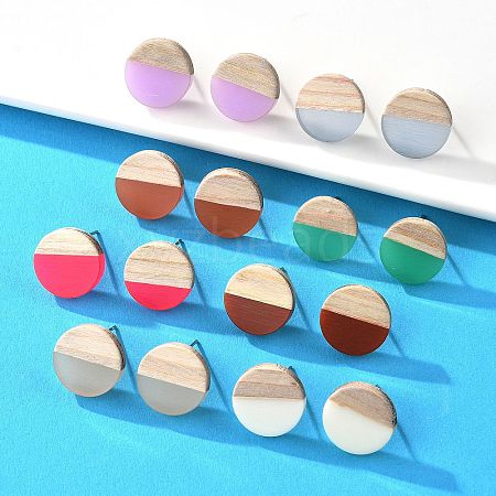 Resin & Wood Stud Earrings EJEW-N017-003A-1
