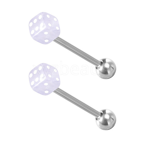 Dice 304 Stainless Steel & Acrylic Straight Barbell 15 Gauge Piercing Tongue Rings for Women Men WG4A39A-03-1