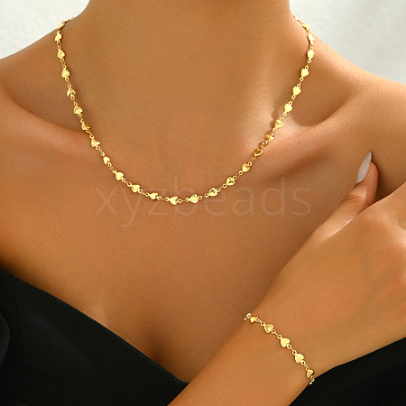 Brass Heart Lock Necklaces and Bracelets Set for Fashionable Ladies SE2040-1