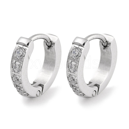 304 Stainless Steel Micro Pave Clear Cubic Zirconia Huggie Hoop Earrings EJEW-C096-01A-P-1