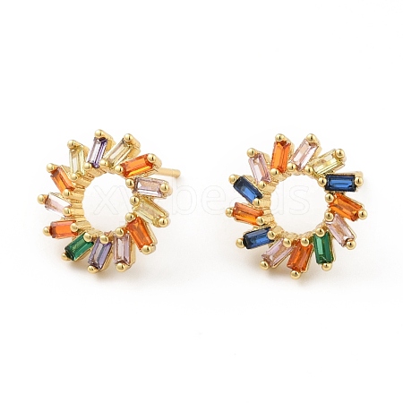 Colorful Cubic Zirconia Ring Stud Earrings EJEW-C035-08G-1