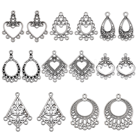 SUNNYCLUE 48Pcs 8 Style Tibetan Style Alloy Chandelier Component Links TIBE-SC0009-26-1