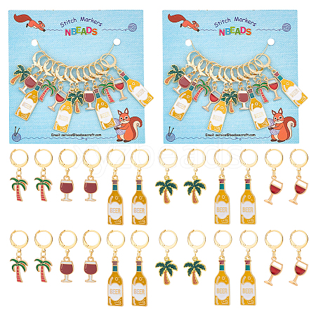 12Pcs 6 Style Wine & Beer & Coconut Tree Locking Stitch Markers HJEW-PH01603-1