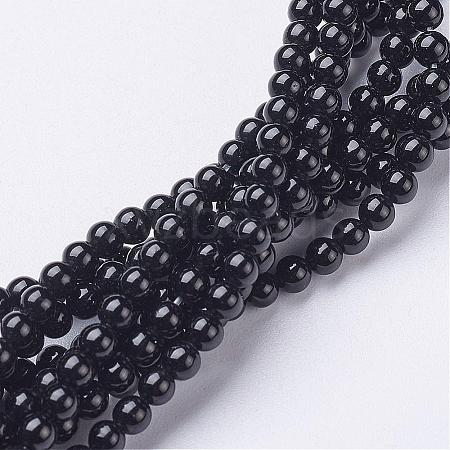 Natural Black Onyx Round Beads Strands GSR3mmC097-1