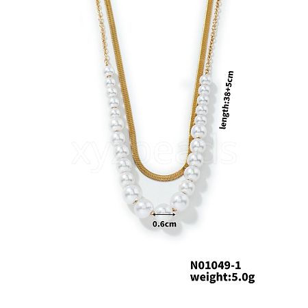 Elegant Pearl Stainless Steel Layered Necklace European Style Fashion Jewelry Trendy Accessory CF2013-1