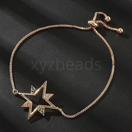 Star Brass Micro Pave Cubic Zirconia Slider Bracelets KK-R217-51G-1