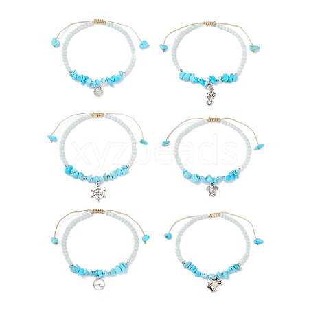 Ocean Theme Synthetic Turquoise Anklets Set AJEW-AN00506-1