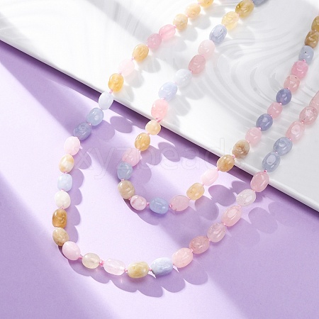 Macaron Color Natural Dyed Malaysia Jade Tumble Stone Nuggets Beaded Long Necklaces for Women NJEW-F340-A01-1
