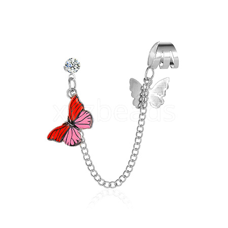 Butterfly Alloy Enamel Chains Tassel Stud Earrings WG03E93-01-1