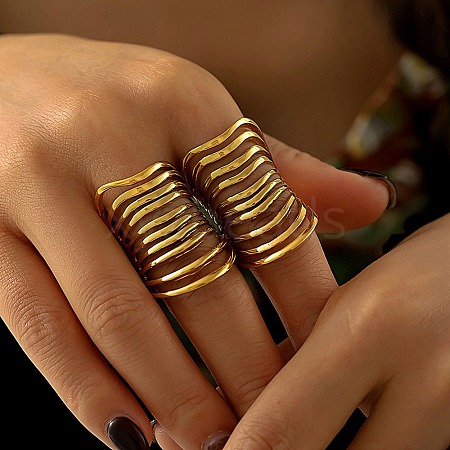 304 Stainless Steel Hollow Multilayer Finger Rings for Women RJEW-Z086-03G-1