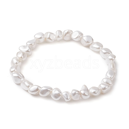 Electroplated Nuggets Shell Pearl Beaded Stretch Bracelets for Women BJEW-JB10710-1