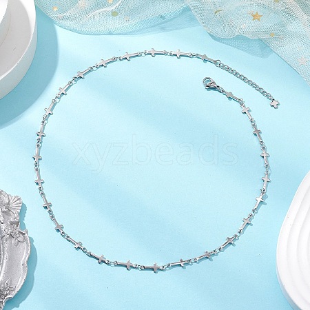 304 Stainless Steel Cross Link Chain Necklaces for Women NJEW-JN05118-02-1