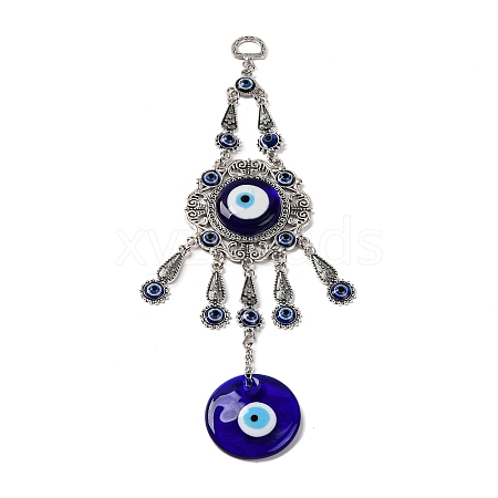 Blue Flat Round with Evil Eye Lampwork Pendant Decoration HJEW-Z005-02AS-1