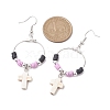 Cross Synthetic Turquoise & Polymer Clay Dangle Earrings for Women EJEW-JE05893-02-3