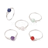 Faceted Round Natural Rose Quartz & Amethyst & Fluorite & Carnelian & Sodalite Beads Finger Rings RJEW-JR00792-1