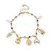 Bohemian Brass Glass Flat Round Link Chain Anklets AJEW-Z046-09G-2