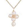 Grade A Natural Pearl Beaded Cross Pendant Necklace for Women NJEW-JN04414-1