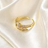 Rack Plating Brass Micro Pave Clear Cubic Zirconia Cuff Finger Rings for Women RJEW-M028-05G-5