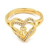 Heart with Letter Rack Plating Brass Micro Pave Clear Cubic Zirconia Adjustable Rings for Women RJEW-I105-01G-R-2