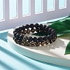 2Pcs 2 Style Natural Tibetan 3-Eye dZi Agate & Lava Rock Mala Bead Bracelets Set BJEW-JB07889-2