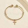 201 Stainless Steel Religion Cross Charm Open Cuff Torque Bangles for Women DV6397-2-1