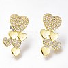 Brass Micro Pave Clear Cubic Zirconia Heart Stud Earrings ZIRC-I049-33G-01-1
