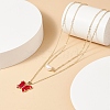 4Pcs 4 Color Glass Butterfly & Natural Pearl Pendants Double Layer Necklaces Set with Clear Cubic Zirconia NJEW-TA00043-4