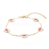 Shell Pearl & Acrylic Beads Flower Link Bracelets X1-BJEW-TA00003-04-1