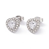 Cubic Zirconia & Rhinestone Heart Stud Earrings EJEW-A080-03M-P-2