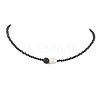 Faceted Round Natural Black Spinel & Lava Rock Beaded Necklaces NJEW-JN05128-2